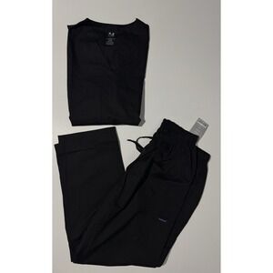 Dagacci Scrub Set Women Size XL Top & Bottom Multiple Pockets-Black T-1000